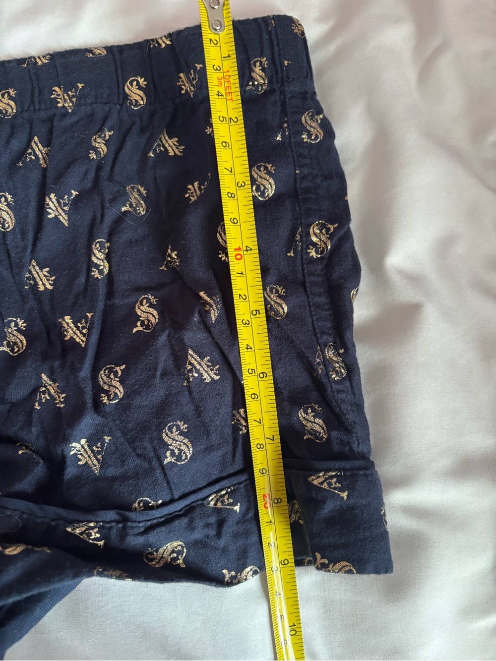 Victoria's Secret Large Navy Gold Monogram Cotton Pajama Sleep Shorts Tie Waist - Picture 9 of 13
